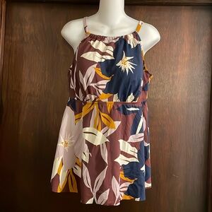 EVRI Brand Women's size 1X Tankini Top Brown and Navy Floral Print High Neck